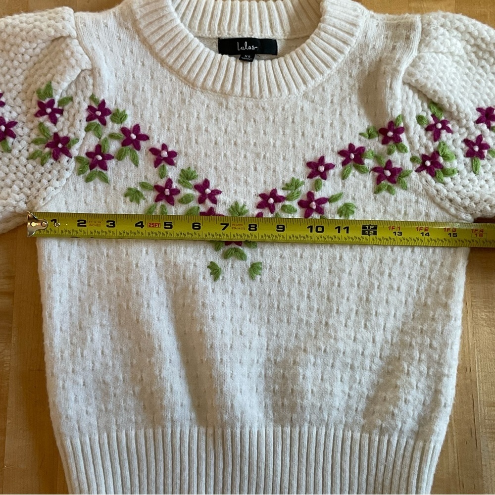Lulus XS Cream Embroidered Floral Coquette Sweater Cottagecore - Picture 12 of 16